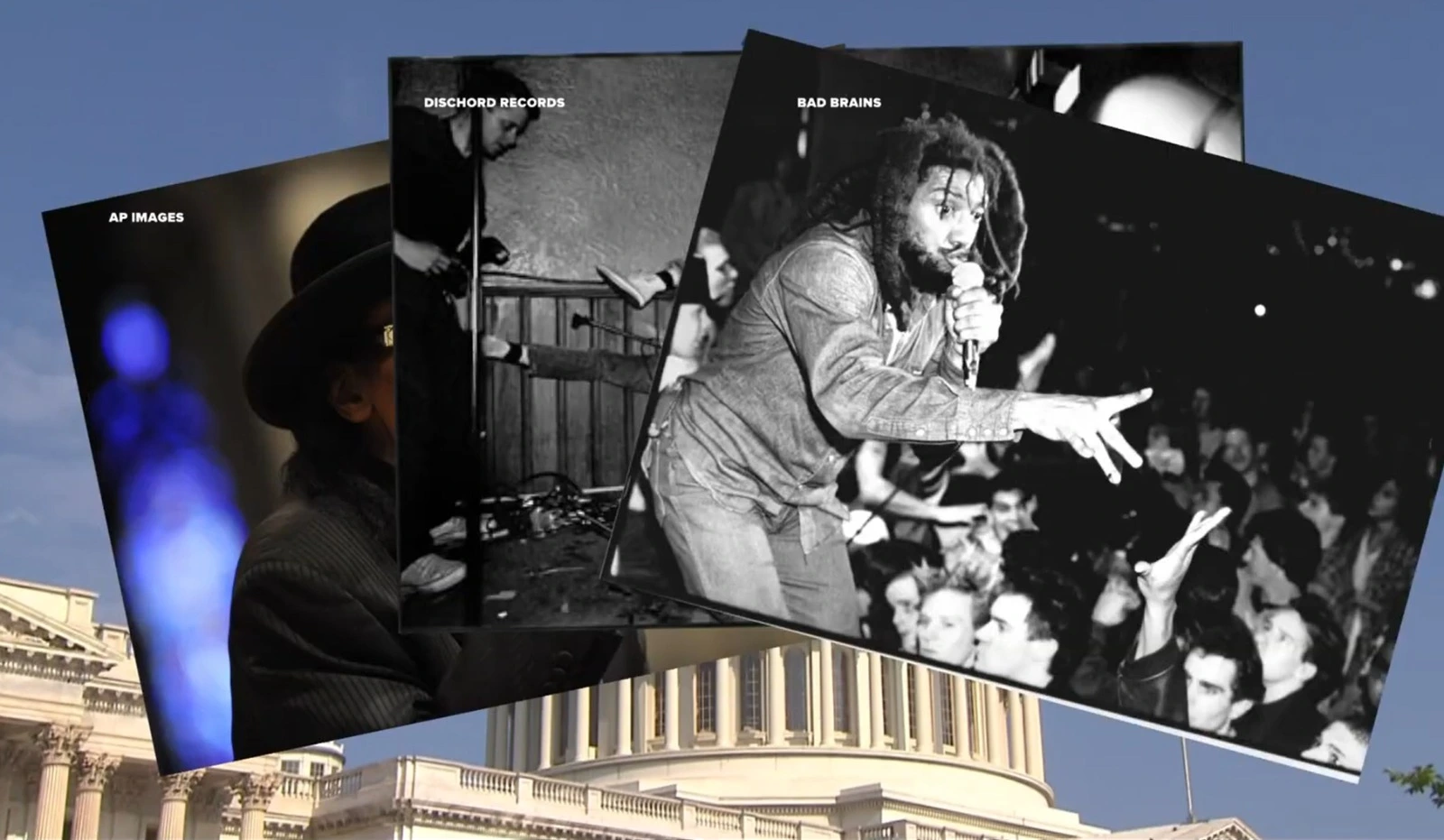 Bad Brains performing live with an energetic crowd, showcasing the vibrant spirit of D.C.'s music scene with the Capitol Building in the background.